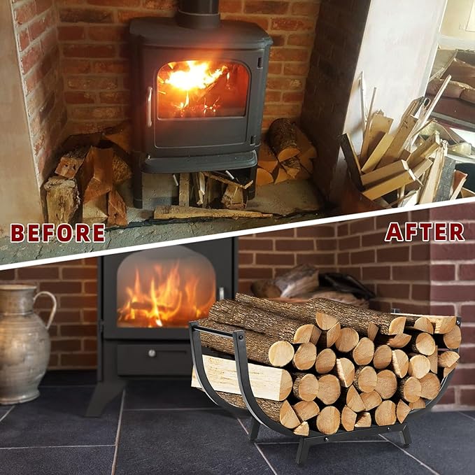 30INCH Firewood Rack for Outdoor&Indoor,Heavy Duty Stable Log Holder for Fireplace Wood,Durable Metal Wood Storage Rack