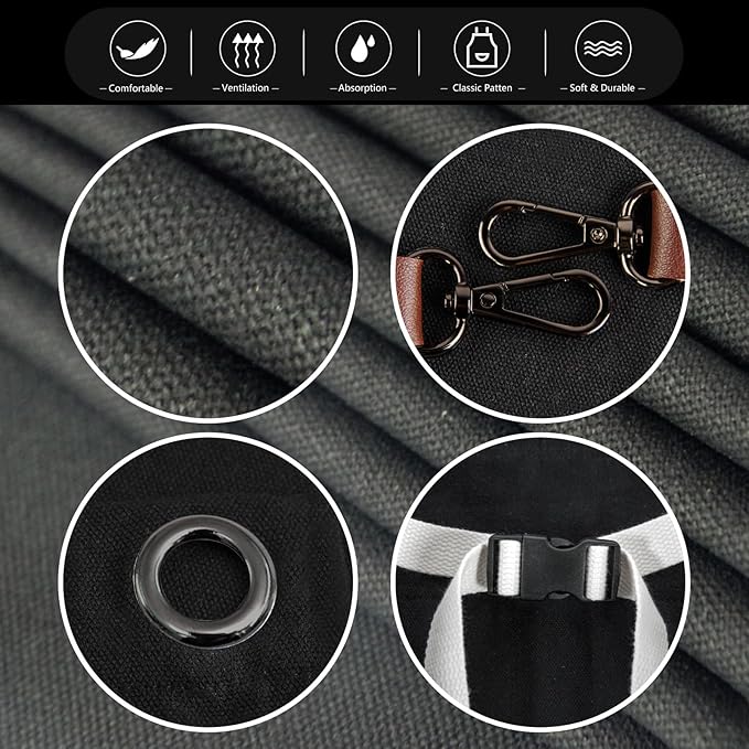 10 Pack Kitchen Aprons, Work Apron, Canvas, Multiple Pockets, Gardening, Painting, BBQ, Artist, Carpenter, Sizes M to XXL, Black