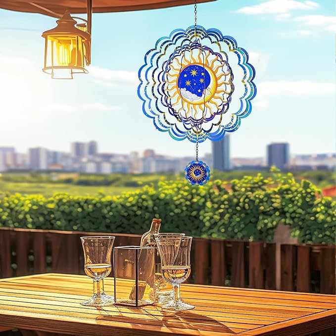 Metal Wind Spinners Outdoor Hanging Zodiac Signs Wind Spinner Moon Wind Catcher Outdoor Hanging Decor Wind Chime Metallic Wind Spiral, Wind Spinners for Yard and Garden Patio Porch, Worth Gift