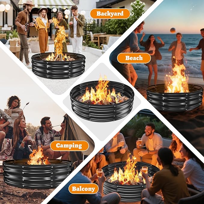 Metal Fire Pit Ring/Bonfire Fire Ring- 4 FT Diameter, 0.8 MM Thick,1 ft High, Durable and Stylish for Outdoor Fire Pits,Patios and Camping (Black, 4X4X1 ft)