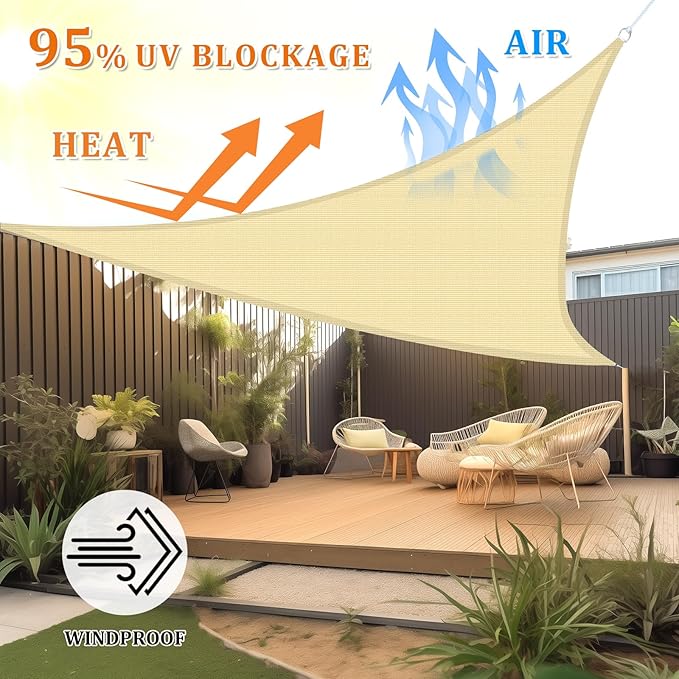 Shade&Beyond Sun Shade Sail Breathable UV Block Outdoor Covering Cloth for Backyard, Pool, 8'X10'X12.8', Beige (Customized Available)