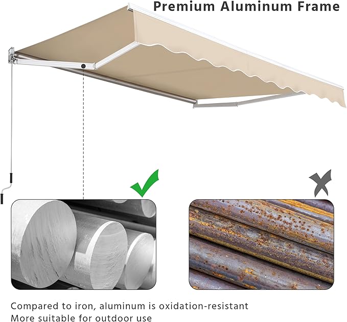 Yaheetech 10 × 8 Ft Patio Awning, Retractable Sun Shade Awning with Manual Crank Handle, Manual Aluminum Deck Awning for Patio/Balcony/Yard, 280g/m² Polyester, Beige