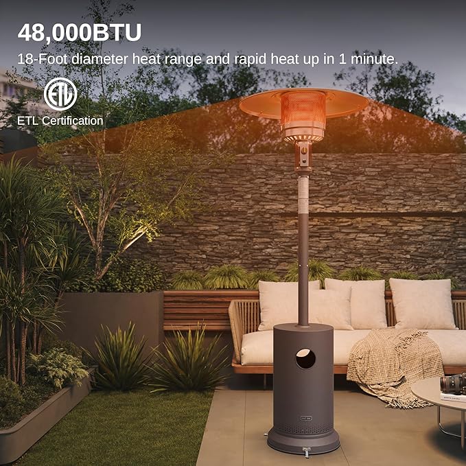 EAST OAK 48,000 BTU Patio Heater for Outdoor Use With Round Table Design, Double-Layer Stainless Steel Burner and Wheels, Outdoor Patio Heater for Home and Commercial, Bronze