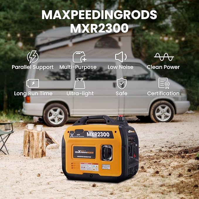 maXpeedingrods 2300W Portable Inverter Generator,40lbs,Gas Powered,Quiet Generator,Backup Power Supply for Outdoor Camping RV Ready,EPA/ISO Compliant
