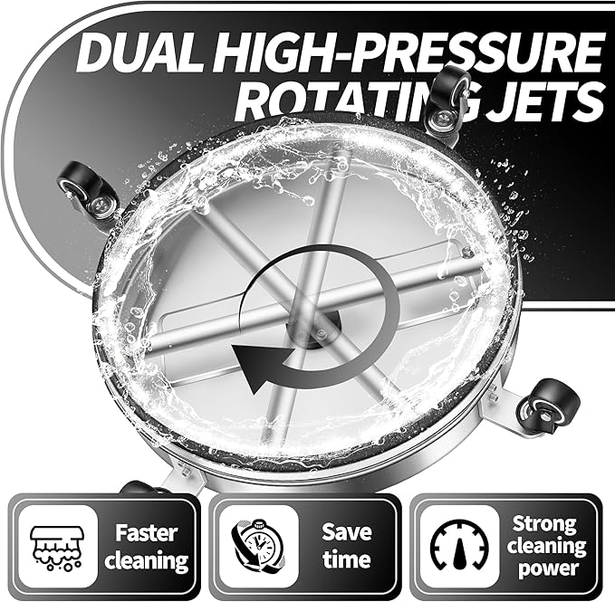 15" Pressure Washer Surface Cleaner with 4 Wheels - Stainless Steel Surface Cleaner for Pressure Washer Attachment for Concrete, Patio, Sidewalk, Deck, Driveways and Daily Washing - PWS 15