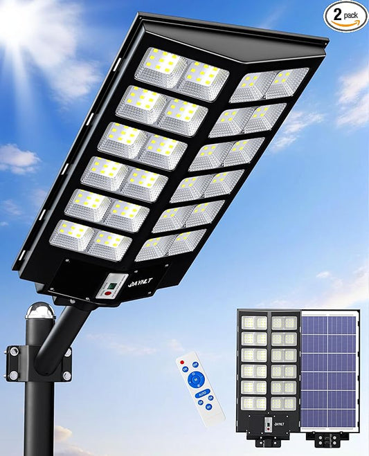 JAYNLT Y-9800W Solar Street Lights Outdoor,6500K Commercial Parking Lot Lights Dusk to Dawn, Waterproof Solar Security Flood Lamps with Motion Sensor and Remote for Yard, Garage, Driveway