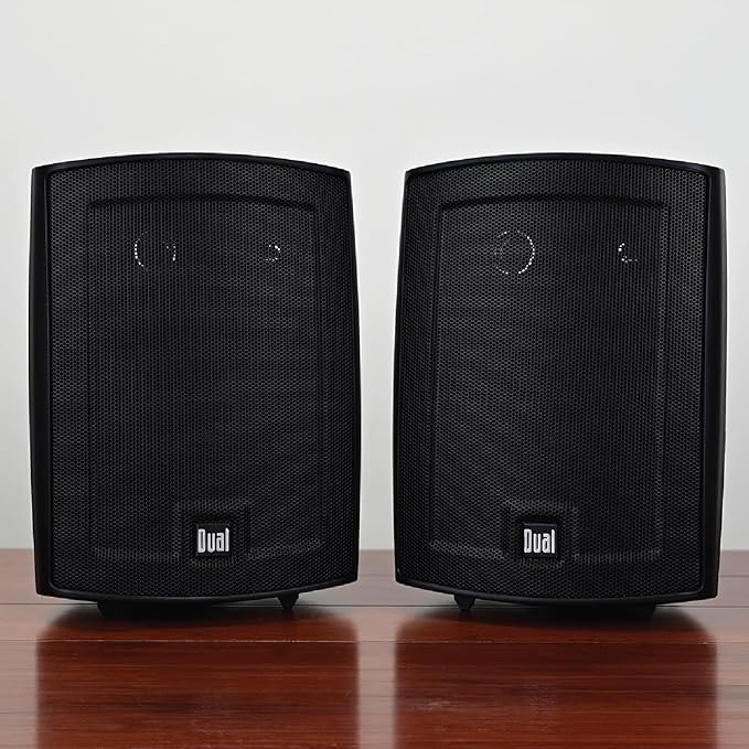 Dual Electronics LU53PB 5.25" 3-Way High Performance Outdoor Indoor Wired Speakers | Effortless Set Up | Home, Pool, Patio, Garage Use | Weather Resistant | Expansive Stereo Sound Coverage | Black