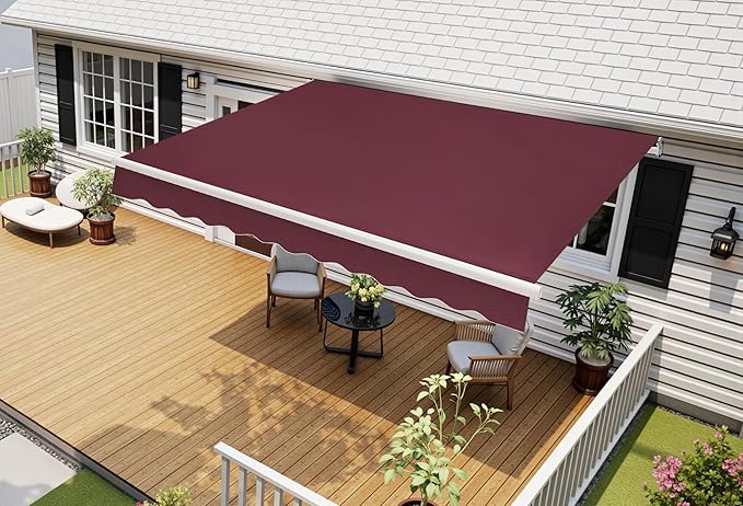 MCombo 11.5x9.5 Feet Manual Retractable Patio Door Window Awning Sunshade Shelter Outdoor Canopy,1210 (Burgundy, 11.5'(L) x 9.5'(W))