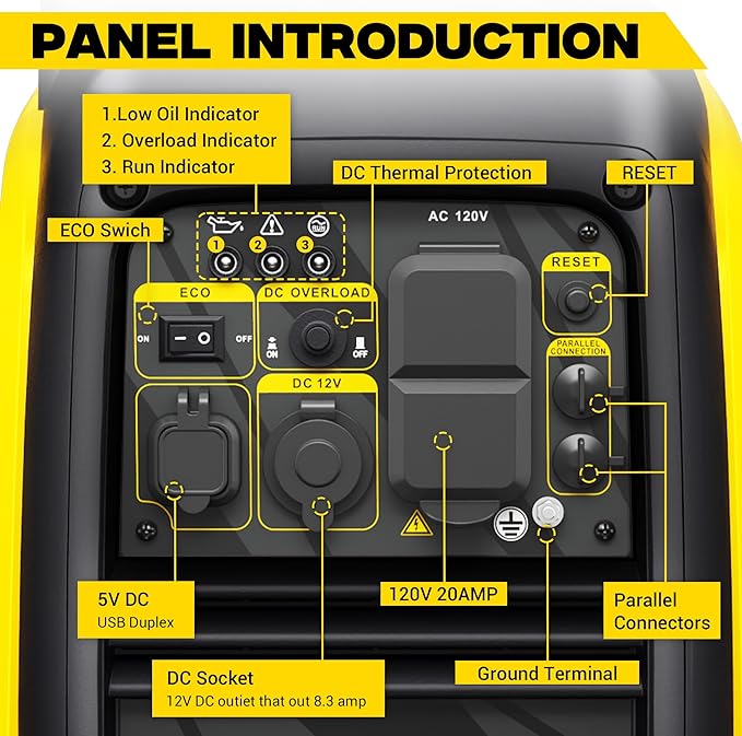 2550-Watt Portable Inverter Generator for Home Use, 1.06Gallon Large Fuel Tank Up to 10 Hours Use, 120V Gas Powered Generator Super Quiet - EPA Compliant-Yellow