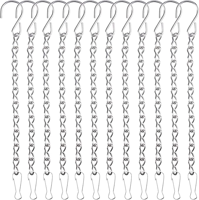 12 Pack 9.5 Inch Hanging Chain Garden Plant Hangers for Bird Feeders, Billboards, Bird Houses, Planters, Chalkboards, Lanterns, Wind Chimes, and Decorative Ornaments (Silver)