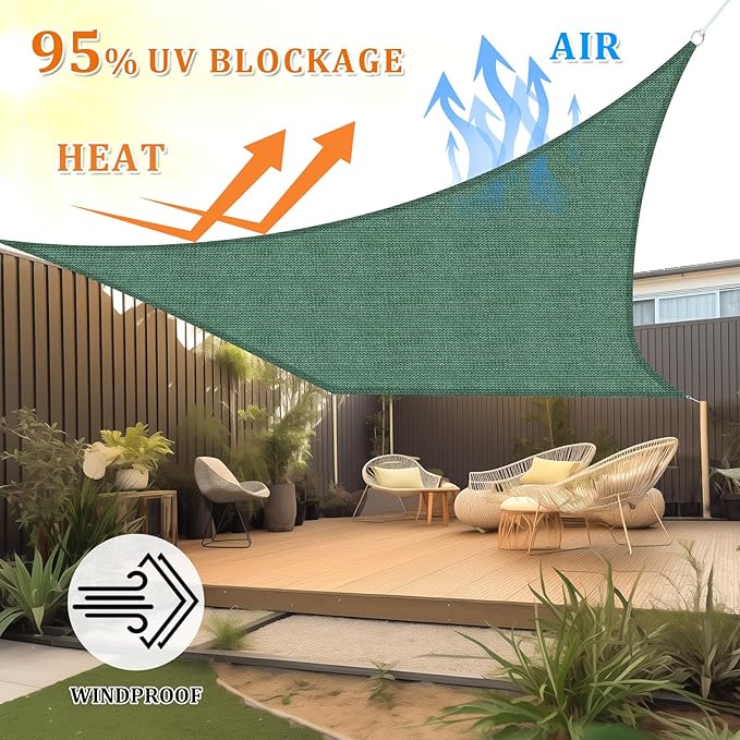 Shade&Beyond Sun Shade Sail Breathable UV Block Outdoor Covering Cloth for Backyard, Pool, 7'X15', Dark Green (Customized Available)