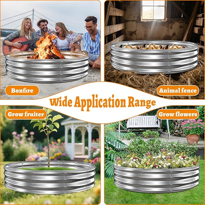 Metal Fire Pit Ring/Bonfire Fire Ring- 5 FT Diameter, 0.8 MM Thick,1 ft High, Durable and Stylish for Outdoor Fire Pits,Patios and Camping (Silver, 5X5X1 ft)