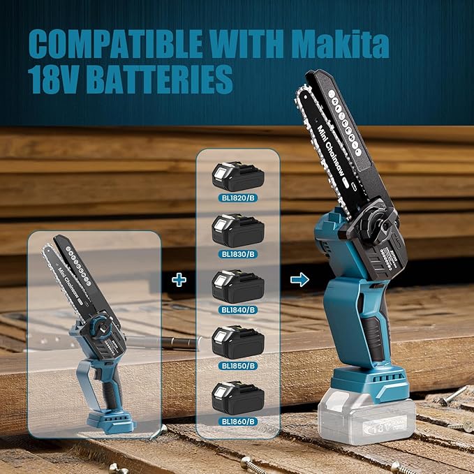 Mini Chainsaw Cordless 6 Inch & 8 Inch for Makita 18V Battery, Brushless Handheld Chain Saw with Oiler Electric Chainsaw for Garden Courtyard Tree Branch Wood Cutting (Battery NOT Included)