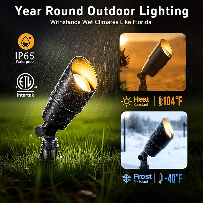 Spot Light Brass - Outdoor Landscape Spotlights 12V, LED Low Voltage Landscaping Uplights, All Weather Hard-Wired Black for Backyard Lawn with Day Light Changeable Bulbs (8 Pack)