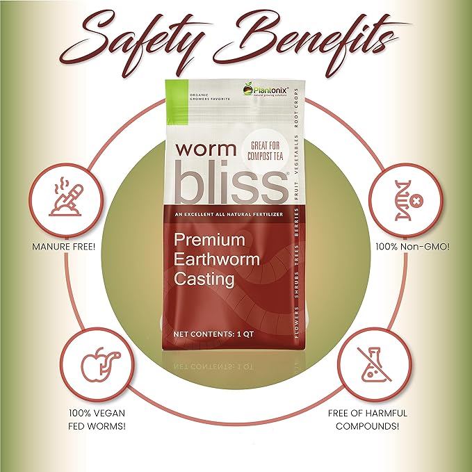 Worm Bliss (1 Qt) - Organic Worm Castings for Plants & Gardening - OMRI-Listed Earthworm Castings for Plants, Vegetables, Flowers, & Potting Soil - Organic Garden Fertilizer Rich in Nutrients