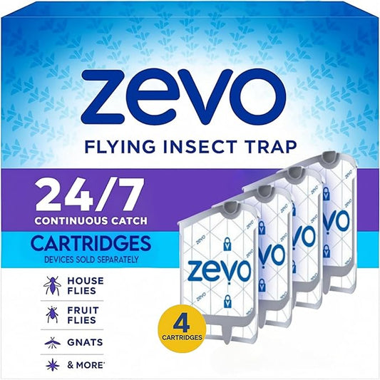 Zevo Flying Insect Traps Refill Cartridges - Plug in Fly Trap & Indoor Bug Catcher Refills for Gnats, House & Fruit Flies (4 Cartridges Pack)