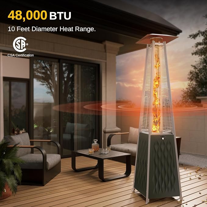 EAST OAK Pyramid Patio Heater, 48,000 BTU Outdoor Patio Heater, Quartz Glass Tube Propane Heater, Triple Protection System, With Wheels, Outdoor Heater for Commercial & Residential, Green