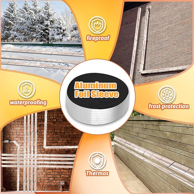 2 Roll Premium Pipe Tape, 2.5" Wide X 32.8 Ft, Aluminum Foil & Foam Insulation for Hot & Cold Pipes