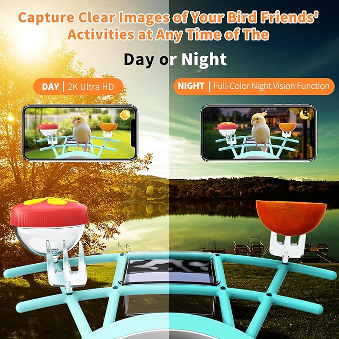 2025 New Smart Bird Feeder with Camera, 2.4GHz WiFi Solar Bird Feeder - 2K HD Live Video Camera AI Identify Birds, Instant Arrival Alerts, Birds Lover Gifts