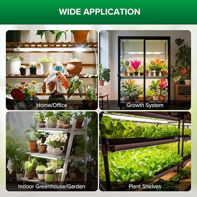 SANSI T8 Grow Lights for Indoor Plants, 2FT 4000K Full Spectrum, 25W (195W Equivalent) LED Grow Light Strips with 4-Level Dimmable, Auto On Off 4 8 12 Hrs Timer, IP54 Waterproof for Seed Starting