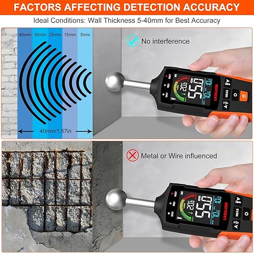 MS04 Pinless Moisture Meter with Ball Probe for Non-Destructive Area Scans Ideal for Wood Walls and Construction Materials Customizable Humidity Alarms Built-in Flashlight
