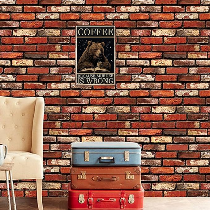 Metal Signs Coffee Because Murder Is Wrong Bear Vintage Tin Sign for Home Office Kitchen Bar Cafe Garden Wall Decor 12x8 Inch