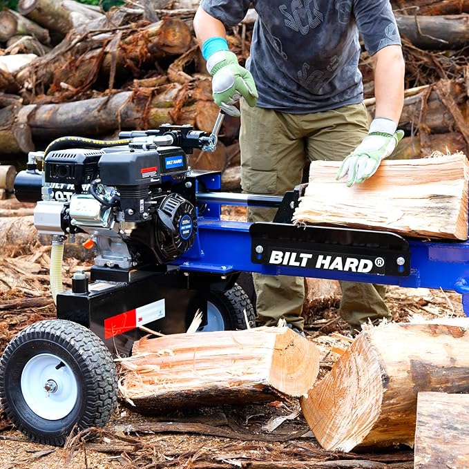 BILT HARD 20-Ton Gas Log Splitter, Hydraulic Wood Splitter with 7 HP 209cc OHV Engine, Towable Hitch, 13" Pneumatic Tires, 2 Stage Gear Pump, Steel Wedge, Firewood Splitting Machine