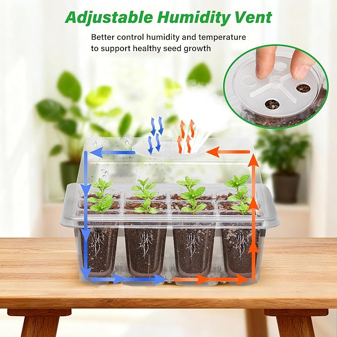 Bonviee 5-Pack Seed Starter Trays for Indoor Germination – Humidity Dome to Regulate Temperature & Humidity, Clear Tray for Root Observation, Drain Holes to Prevent Overwatering (5 Packs, Clear)