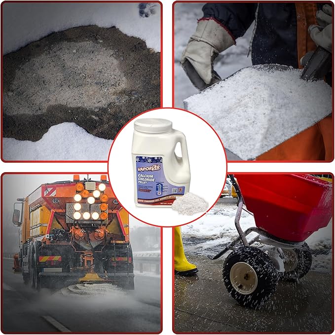 Vaporizer 90% Pure Calcium Chloride Snow & Ice Melt Pellets | Effective at -25° | 9 lb Jug | Concrete Safe Ice Melt | Easy Spreader