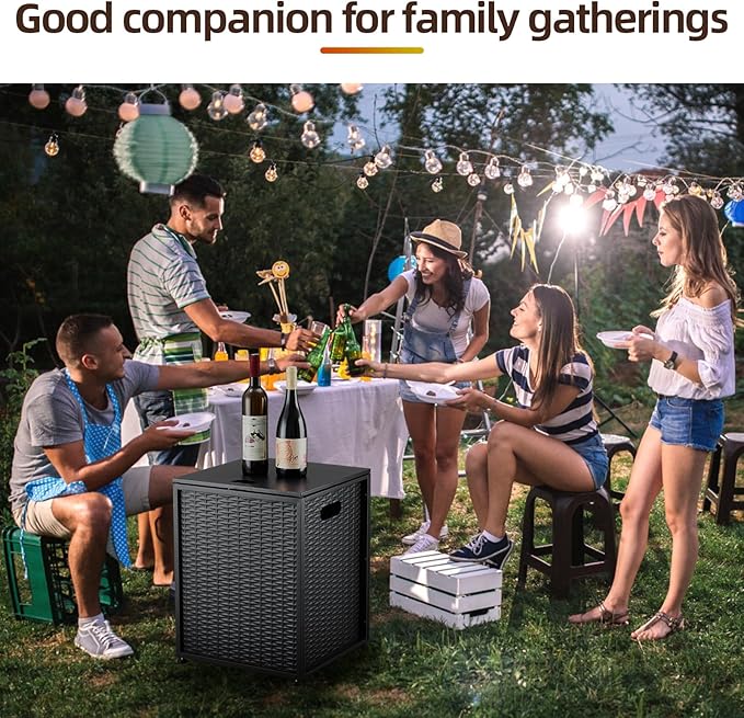 Propane Tank Hideaway Table for Gas Fire Pits - 20 lbs Propane Tank Storage Side Table for Gas Fire Pit, Gas Grill, Griddle, and Propane Stoves (Black)
