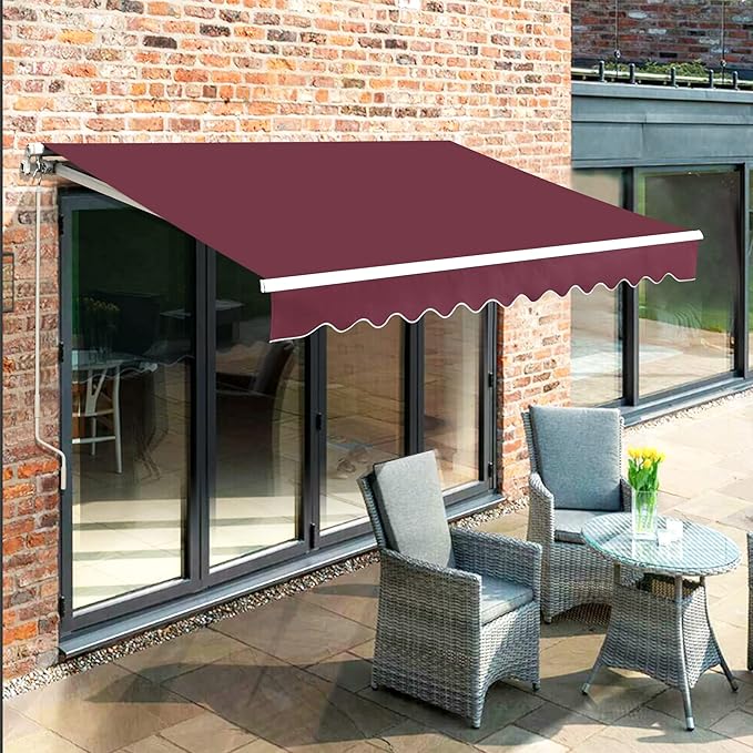 MCombo 9.9x7.8 Feet Manual Retractable Patio Door Window Awning Sunshade Shelter Outdoor Canopy, 0810 (Burgundy, 9.9'(L) x 7.8'(W))