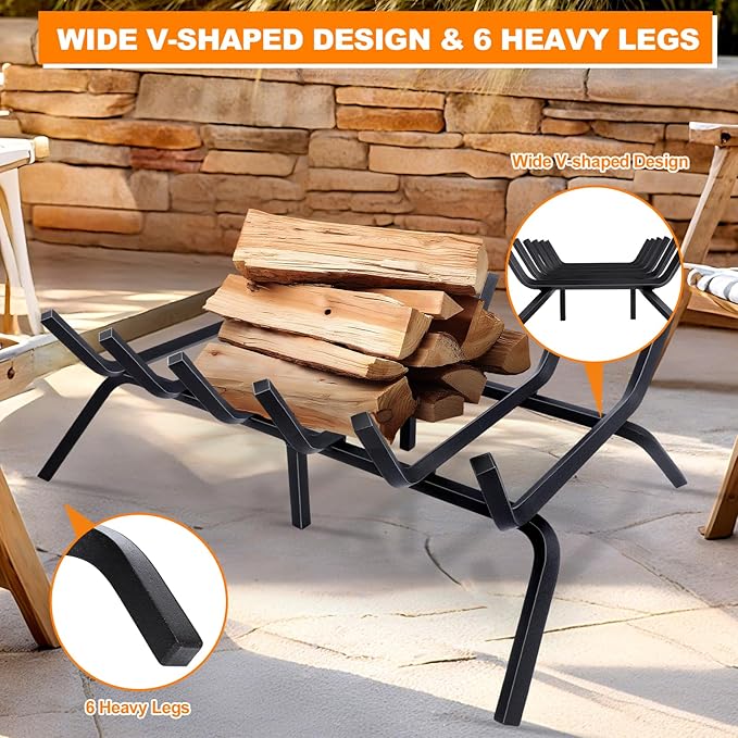 Fireplace Grate,Fireplace Log Holder,24 inch Heavy Duty Solid Cast Iron FIrewood Log Burning Rack for Inside The Fireplace Accessories Outood Fire Pit Kindling Fireplace Tools