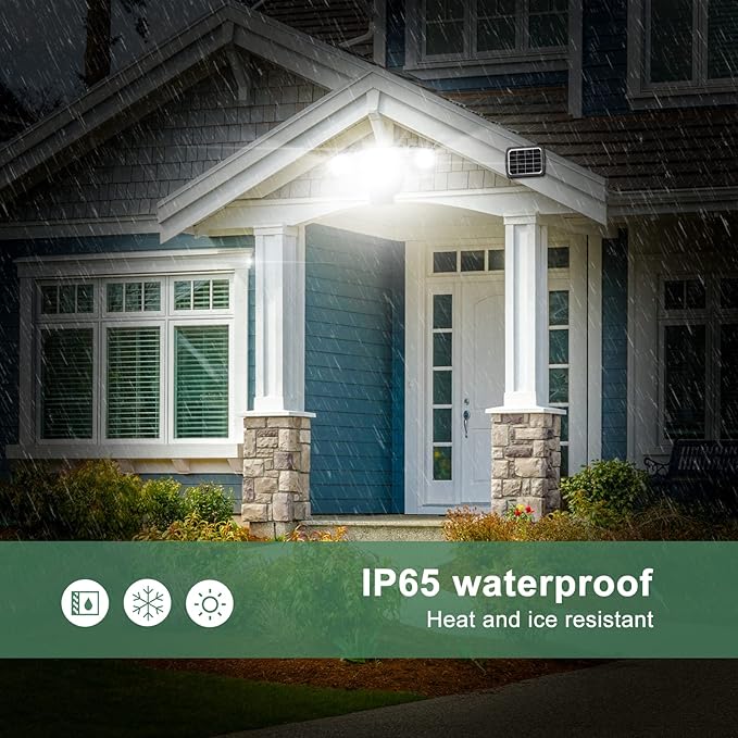 GLORIOUS-LITE Solar Security Lights 2400mAh LED Motion Sensor Light Outdoor, Rechargable 1600lm Solar Flood Light, 5500-6000K, IP 65 Waterproof for Garage, Yard, Porch, Entryways - Black