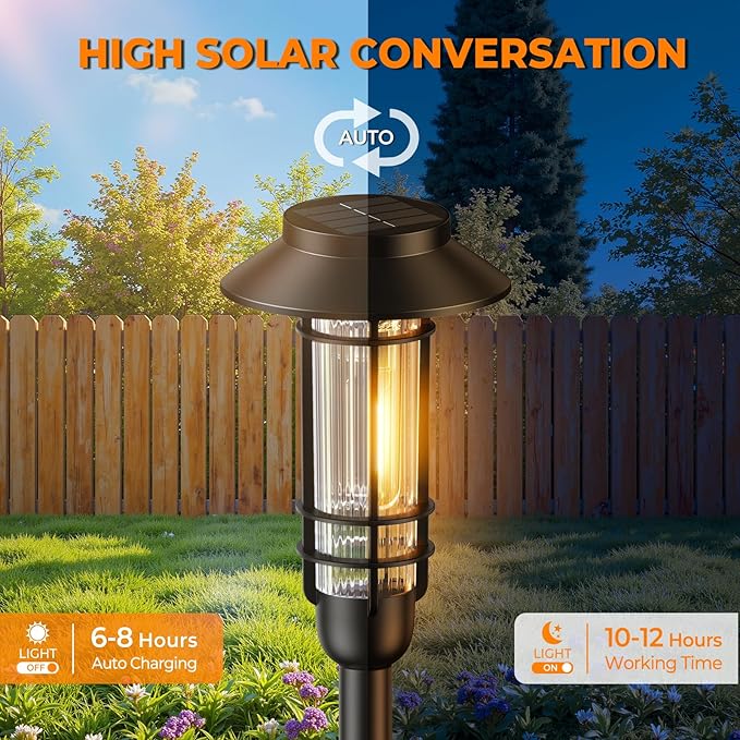 2 Pack Solar Pathway Light Outdoor, Upgraded Bright Solar Powered Garden Light Outside, Waterproof Outdoor Lighting for Landscape Lawn Patio Yard Path Driveway Walkway Decor, Warm White