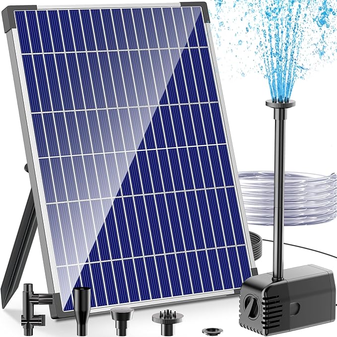 12W Solar Fountain Pump, Solar Powered Water Pump 160GPH Adjustable Flow, Solar Water Fountain Pump with 16.5Ft Cord Length/6.6Ft Tubing for Ponds, Fish Tank, Wildlife Garden, Fountains