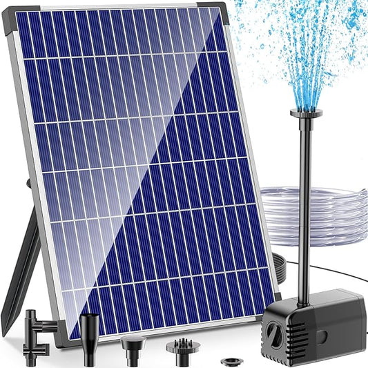 12W Solar Fountain Pump, Solar Powered Water Pump 160GPH Adjustable Flow, Solar Water Fountain Pump with 16.5Ft Cord Length/6.6Ft Tubing for Ponds, Fish Tank, Wildlife Garden, Fountains