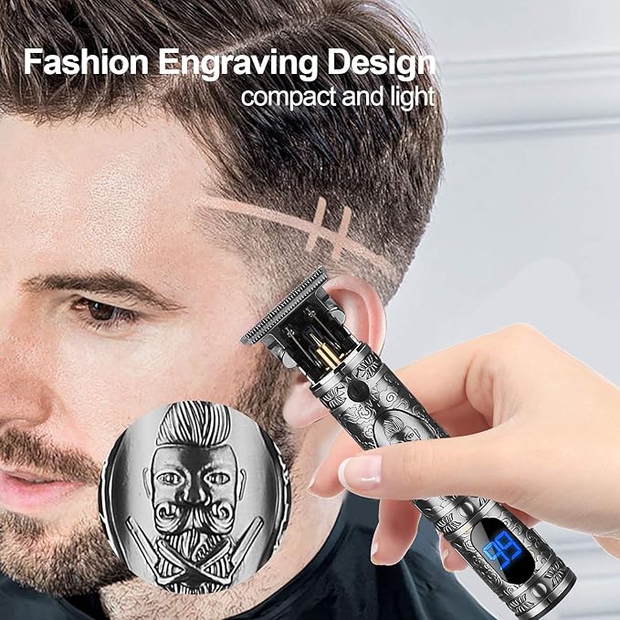 Suttik Hair Trimmer for Men, Professional Hair Clippers for Barber, Beard Trimmer for Men, Cordless Edgers Clippers, Ornate Knight T-Blade Close Cutting Trimmer with LCD, Gray