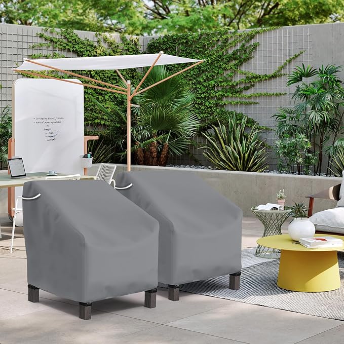 STARTWO Patio Outdoor Chair Covers 2 Pack, Outdoor Furniture Covers Waterproof adapter for Lawn Lounge Seat, Wicker, Swivel, Adirondack,Rocking Chairs,33W x 35D x 38.5H inch,Grey