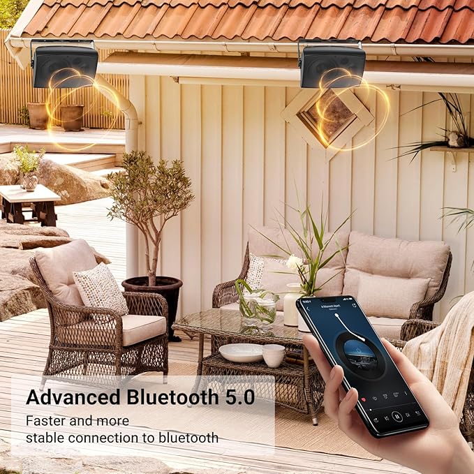 6.5 Inch Max 800W Outdoor Bluetooth Speakers Waterproof Wired with Multifunctional Amplifier Wall Mount Outdoor Speaker System for Patio Garden Poolside Home(4 Speakers,Black)