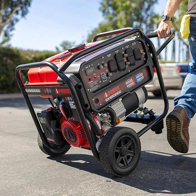 A-iPower 5000-Watt Portable Generator Gas & Propane, CO Sensor Shutdown, Heavy Duty Generators with 223cc OHV Engine For Jobsite, RV, Home Backup, Emergency (GXS5000D)