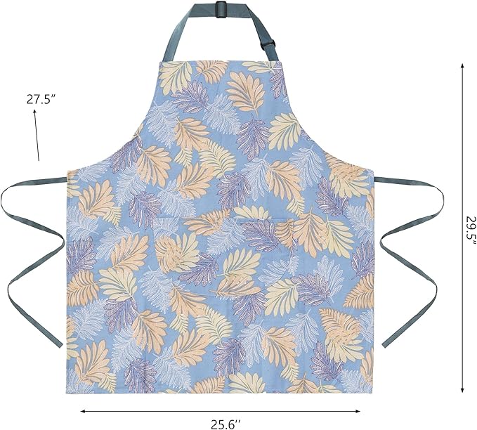 2 Pack Floral Apron for Women with Pockets, Adjustable Cotton Chef Aprons for Kitchen, Cooking, BBQ & Grill