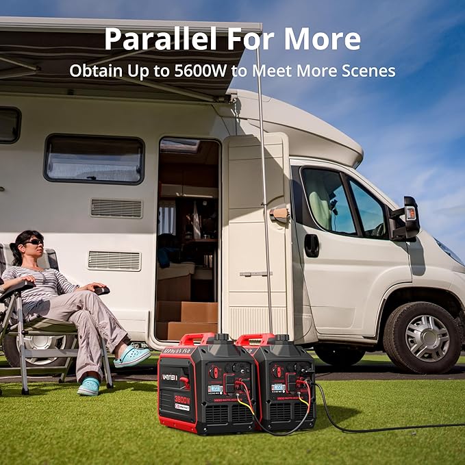 3800W Portable Inverter Generator, Gas Powered, Digital Display, Super Quiet and Lightweight Generator for Camping, Home Emergency Use, Tailgating, RV Ready, EPA Compliant