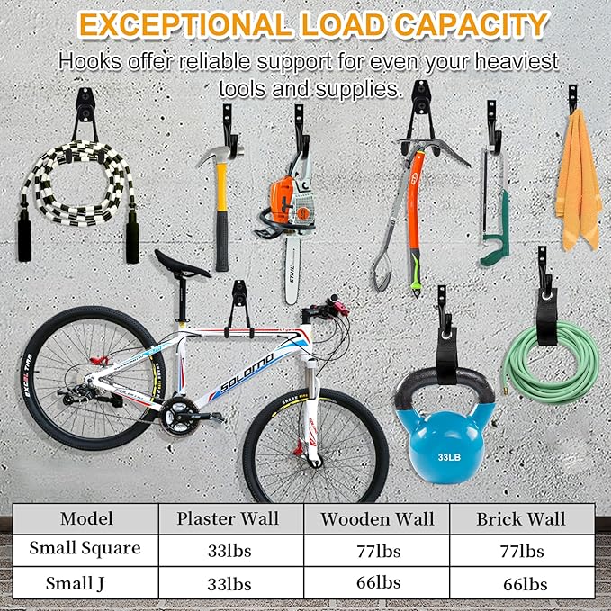 REMIAWY Garage Hooks Heavy Duty, Steel Utility Garage Storage Hook 6 Pack, Wall Mount Double Tool Hangers with Anti-Slip Coating for Hanging and Organizing Ladder Bike, Garden Tools, Bulk Items
