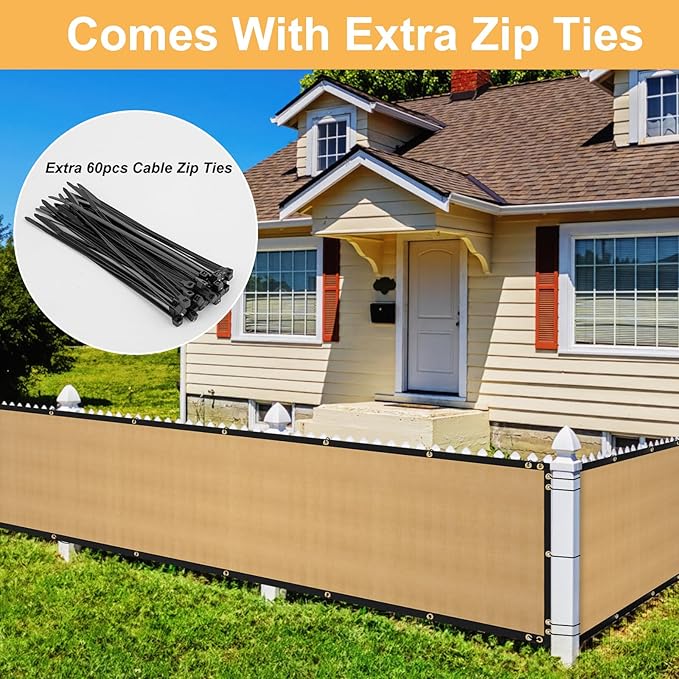 SPORTYOUTH 4ft x 50ft Fence Privacy Screen, Heavy Duty 150 GSM Fencing Mesh Shade Cover Windscreen with Brass Grommets & Cable Zip Ties for Outdoor Wall Garden Backyard Porch - Beige