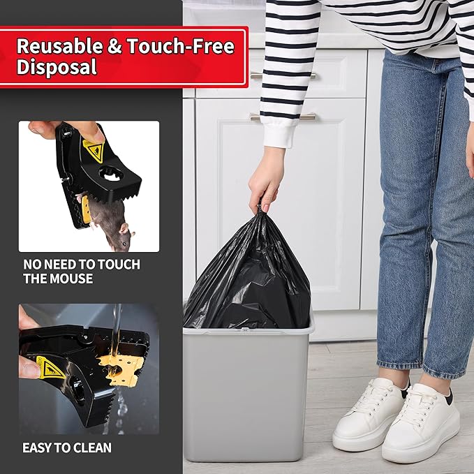 LULUCATCH Mouse Traps 12 Pack, Reusable Mice Trap, Mouse Snap Traps Fast Kill Sanitary Safe Mousetraps for House, Quick-Set Mice Catchers for Home Indoor Outdoor Basement Barn Garage