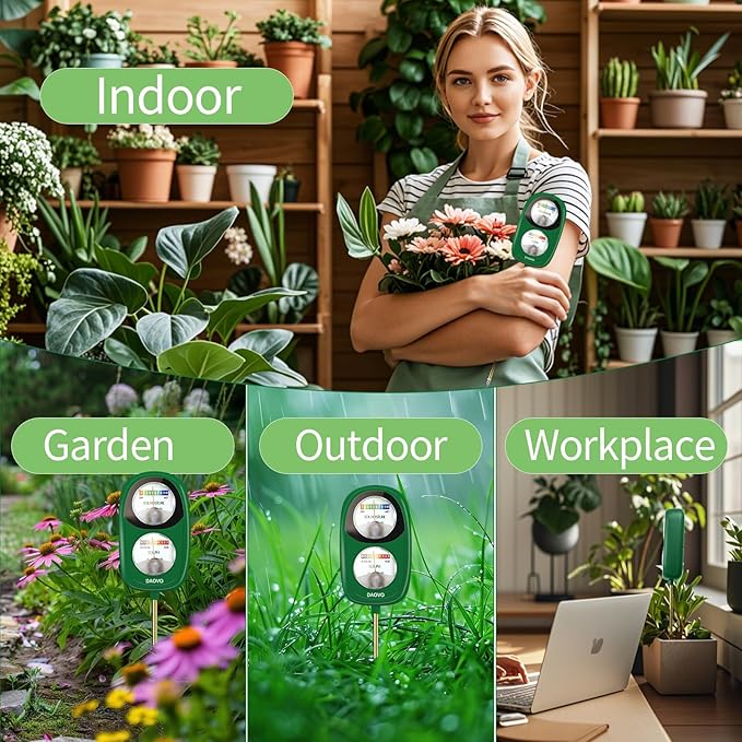 2-in-1 Soil Moisture Meter, Soil PH Meter, Large Dual-Screen Soil PH Tester & Moisture Meter for Plants Indoor&Outdoor Garden,Lawn,Farm Soil Test Kit-No Battery Needed-Leaf Green