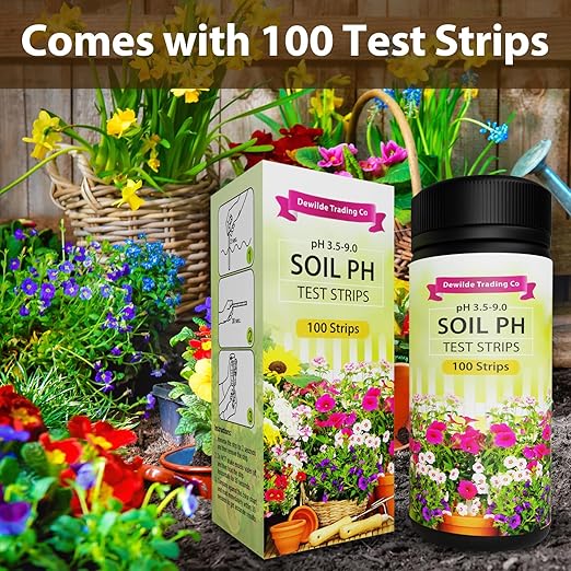 Soil pH Paper Test Kit – 100 Tester Strips (3.5-9 Range) – Use for Testing Garden Home Lawn Grass Vegetable Gardening Dirt Yard Compost Outdoor and Indoor Plants