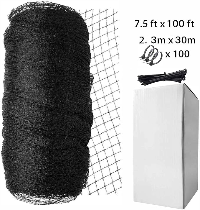 Garden Netting, 7.5ft x 100ft Black Bird Netting Heavy Duty,Rabbit,Squirrels,Anti Birds,Larger Bees,Deer,Chicken,Cardinals，Animal Fencing for Fruit Tree & Vegetable Garden