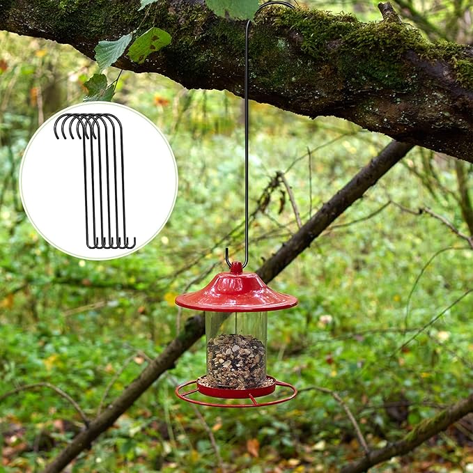 12 Pack 24 Inch Large S Hooks for Hanging Plants Black Metal Plant Hanger Long Tree Hooks Plant Hooks Outdoor Hanging Hooks for Tree Branch, Bird Feeder, Basket, Lantern Indoor Closet Garden