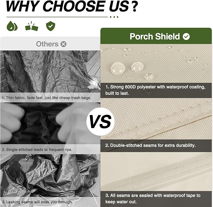 Porch Shield 34W x 24D x 46H inch Premium Gas Grill Cover Up to 32 inch, Waterproof and Fade Resistant 600D BBQ Covers for Weber, Brinkmann, Char-Broil and More, Light Tan